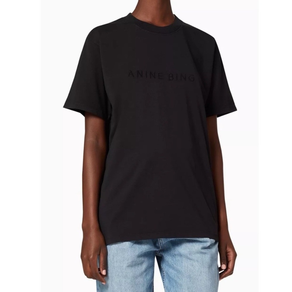 ANINE BING Lili Tee in Tonal Black T-Shirt Spell Out Size S - Picture 3 of 15